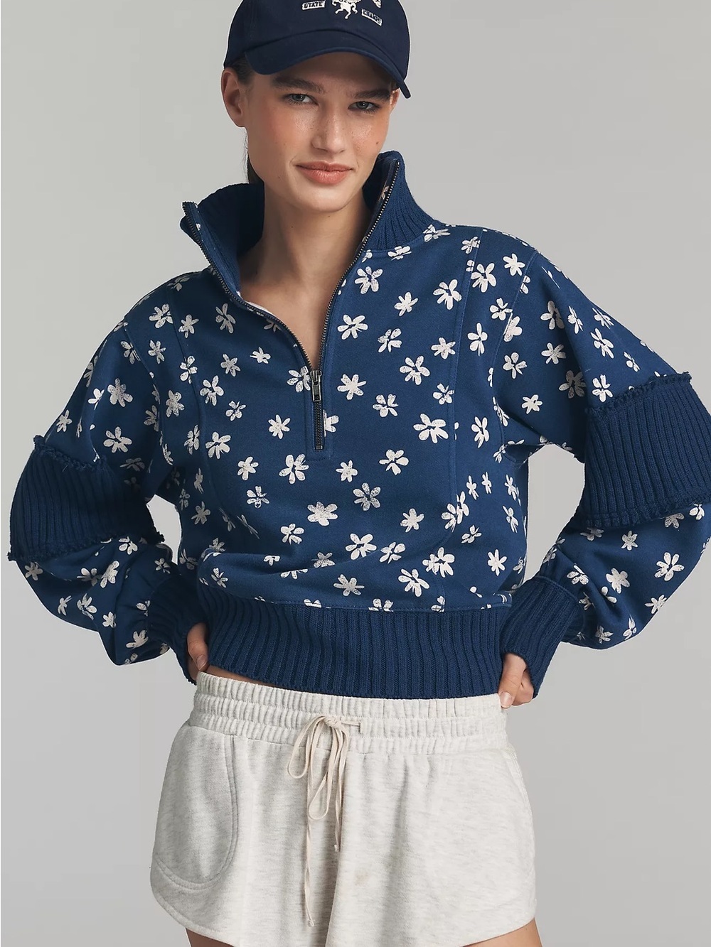 Daily Practice by Anthropologie Indy Floral Half Zip Sweatshirt NWT Large